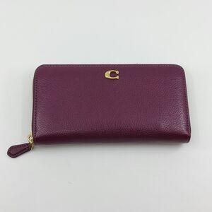 Coach Pebbled Leather Zip Wallet in Deep Berry